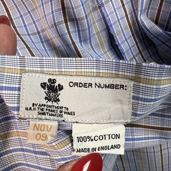 Turnbull & Asser Bespoke Mens Dress Shirt XL?*READ Blue Plaid Button Down - Picture 12 of 16